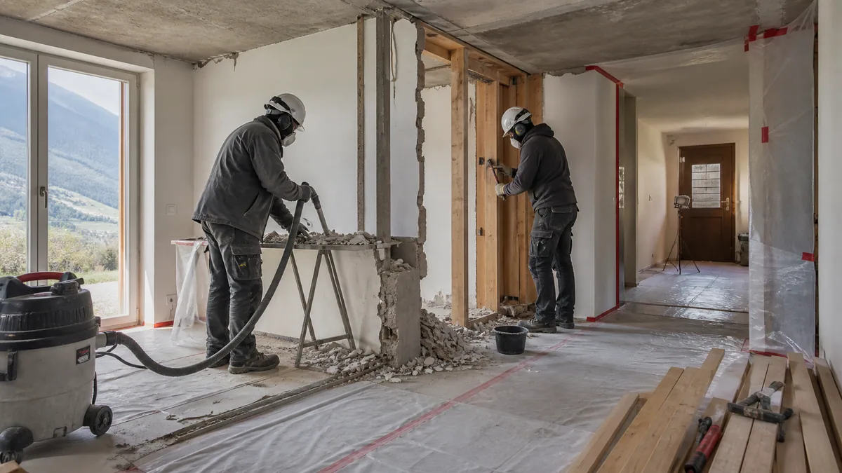 Illustration of controlled interior demolition work in Valais