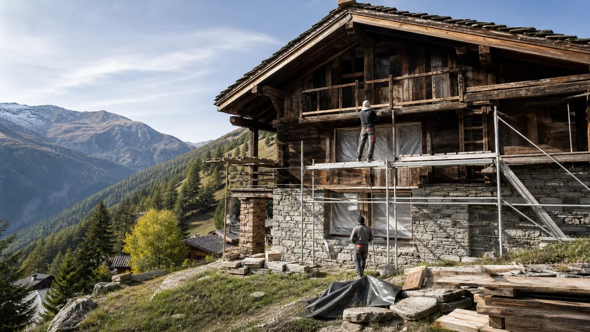 Illustration d’un chalet existant en rénovation près de Crans-Montana