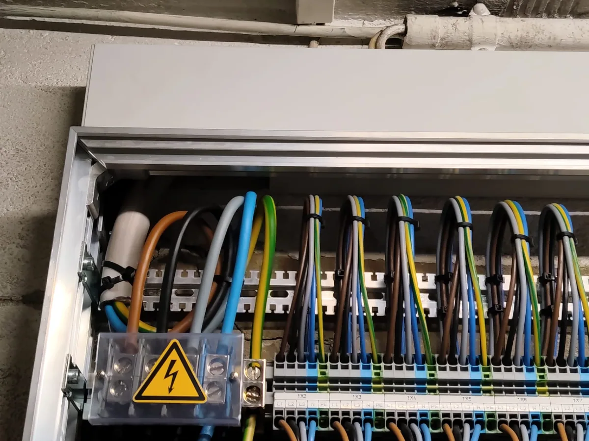 Overview of organised wiring inside an electrical distribution board
