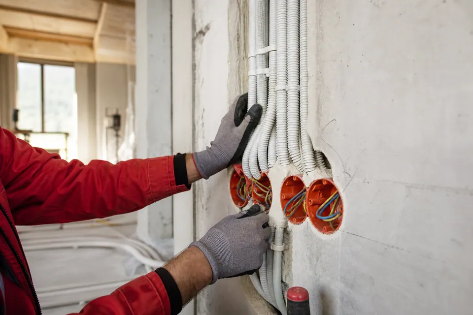 Professional installation of electrical conduits and wall boxes during an interior renovation